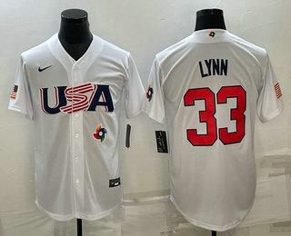 Mens USA Baseball #33 Lance Lynn 2023 White World Baseball Classic Stitched Jerseys